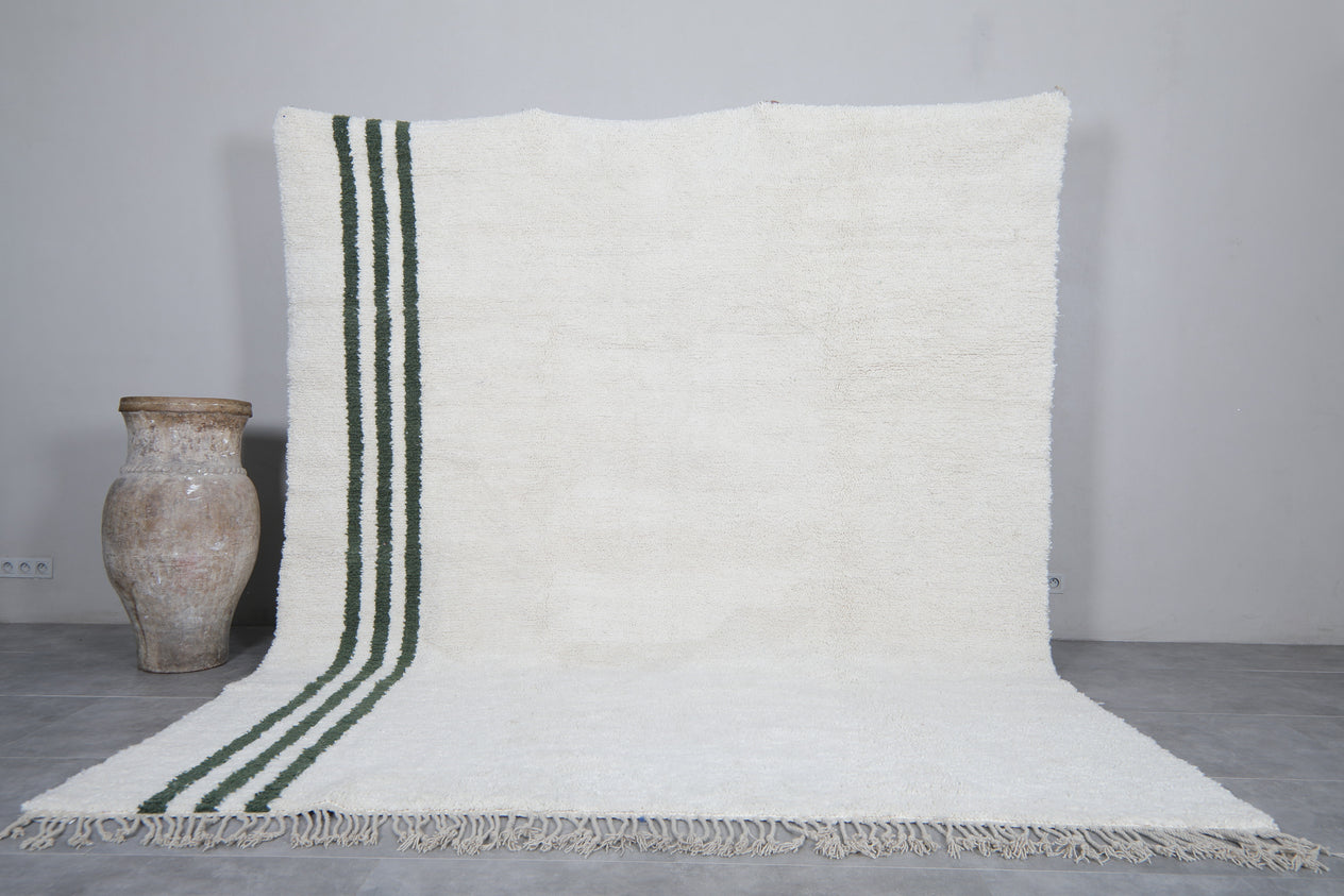 Custom white wool carpet with green stripes