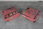 Colorful Boho Floor Cushions - Pink Moroccan Pouf Set