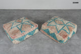 Teal & Beige Moroccan Pouf Set – 24x24 Vintage Wool Ottomans