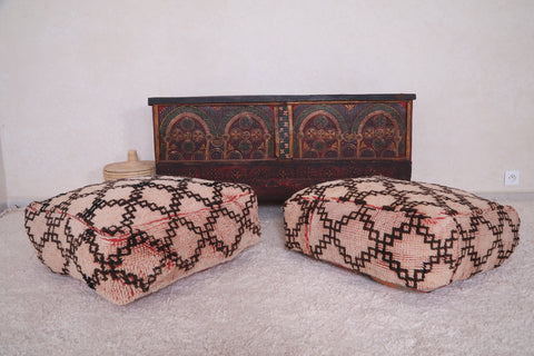 Two Berber handmade moroccan azilal Poufs