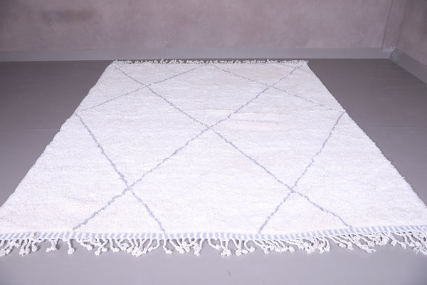 Custom white wool Moroccan rug with grey stripes