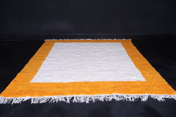 Yellow and White bordered rug - Custom Berber rug - Wool rug