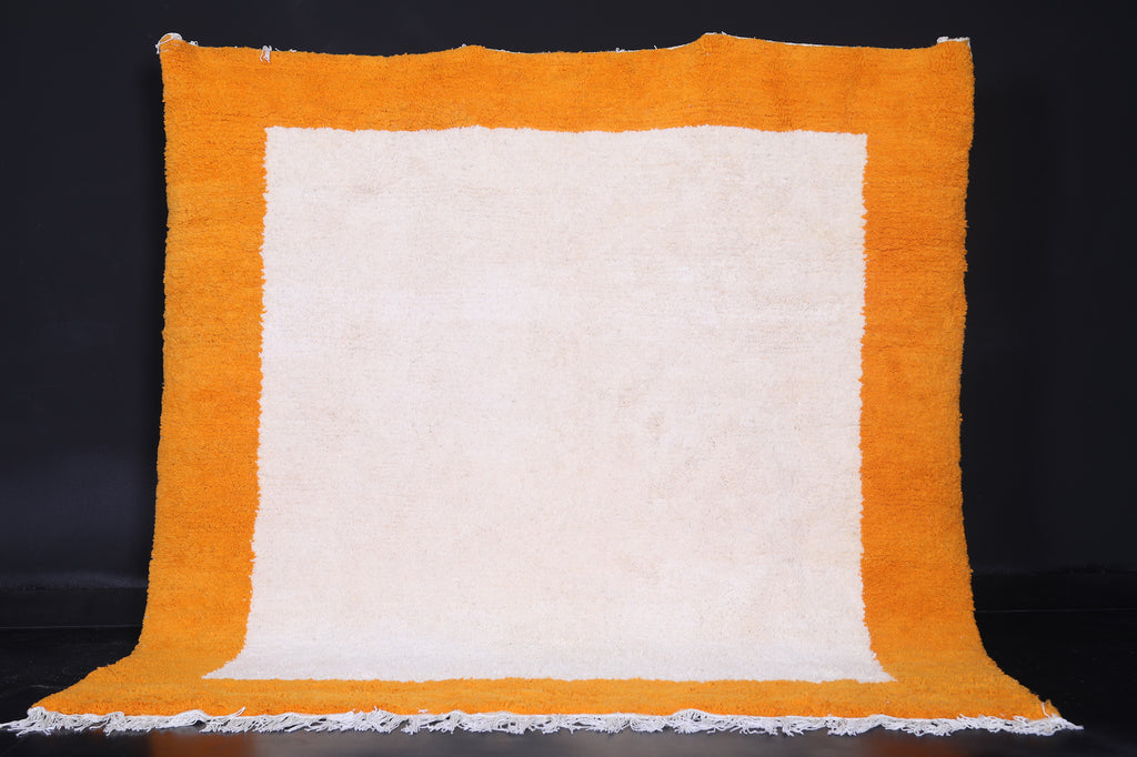 Yellow and White bordered rug - Custom Berber rug - Wool rug
