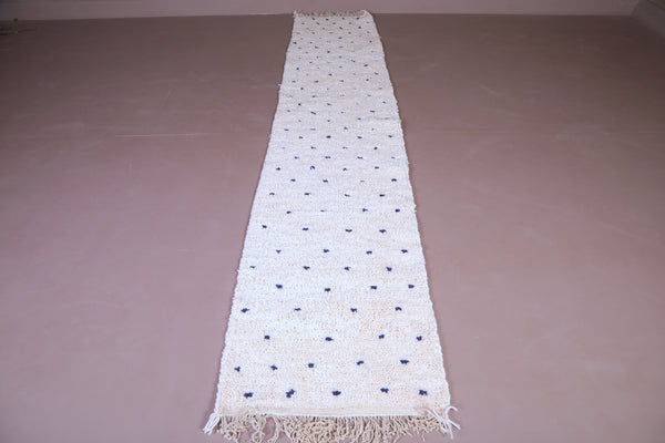 Custom handmade white Moroccan rug with black dots – Wool runner