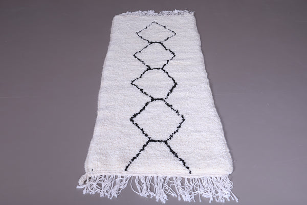 Custom beni ourain runner rug - Cream wool with black diamond design