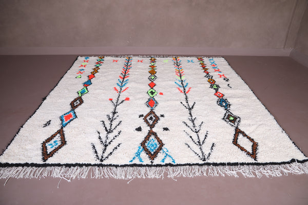 Colorful berber symbols white wool custom rug - Handmade Moroccan design