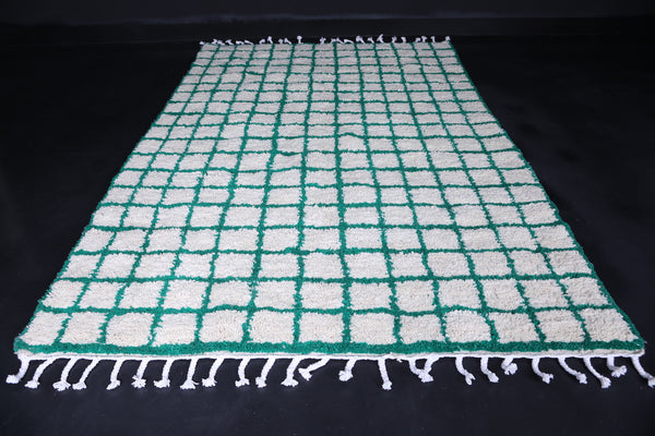 White wool Green checkered Custom Moroccan Rug