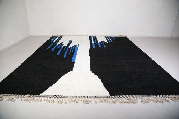 Blue patterned custom size Moroccan rug – Handwoven geometric design
