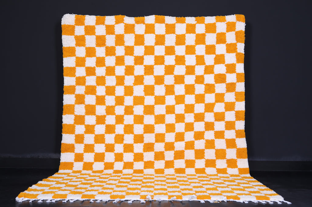 Yellow Checkered rug - Moroccan rug - Wool rug