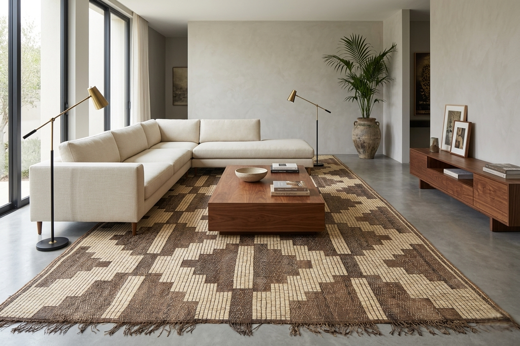 Tuareg rug – Handwoven beige & brown mat - 10.3 ft X 17.5 ft