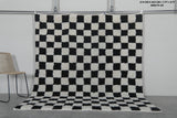 Handmade Berber Checkered Rug - 7 x 8 ft Black and White Moroccan Rug