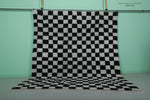 Large Black & White Checkered Moroccan Rug – 9.1 x 9.9 ft, Handwoven