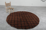 5.1 ft Round Moroccan Wool Rug - Rich Brown with Black Grid Pattern