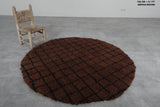 Classic Round Moroccan Wool Rug - 5.1 ft in Brown with Black Grid