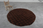 Classic Round Moroccan Wool Rug - 5.1 ft in Brown with Black Grid