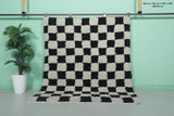 Checkered Moroccan Rug – 5.5 x 5.9 ft Black and White Handmade Wool Rug