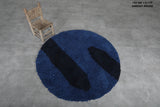 Bold Round Moroccan Wool Rug - 5.1 ft in Blue & Black Modern Design