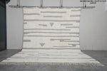 Spacious Moroccan Rug 10.4 X 11.9 FT - Minimalist Ivory & Gray Abstract Design