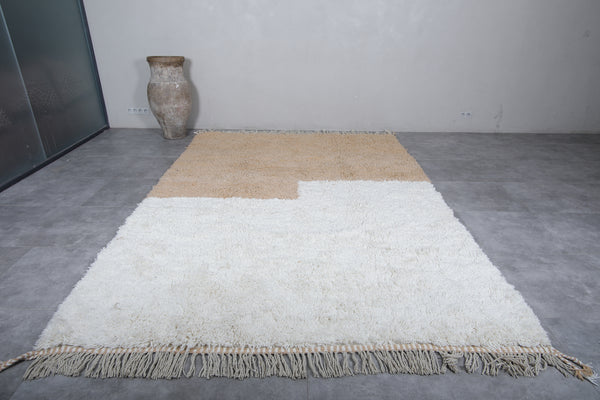 Handmade Moroccan beni ourain rug 8 x 11.6 FT – Minimalist beige and white design