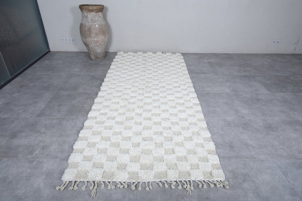 Custom cream & beige checkered rug - Moroccan runner rug