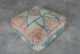 Teal & Beige Moroccan Pouf Set – 24x24 Vintage Wool Ottomans