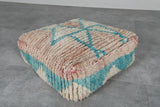 Teal & Beige Moroccan Pouf Set – 24x24 Vintage Wool Ottomans