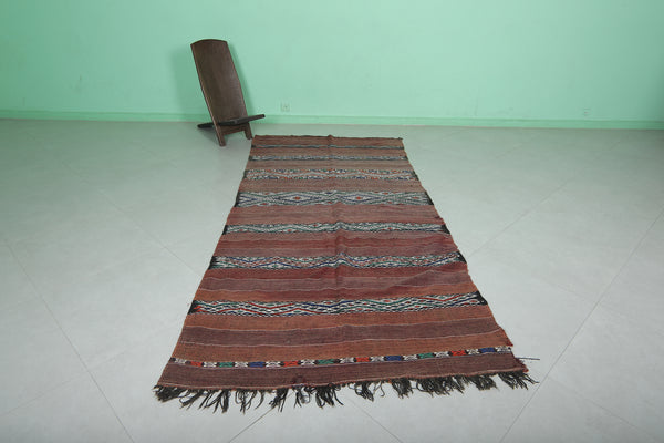 Vintage Moroccan Kilim Rug 4.2 x 9.2 FT – Earth Tones with Geometric Pattern