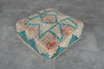 Teal & Beige Moroccan Pouf Set – 24x24 Vintage Wool Ottomans
