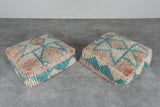 Teal & Beige Moroccan Pouf Set – 24x24 Vintage Wool Ottomans