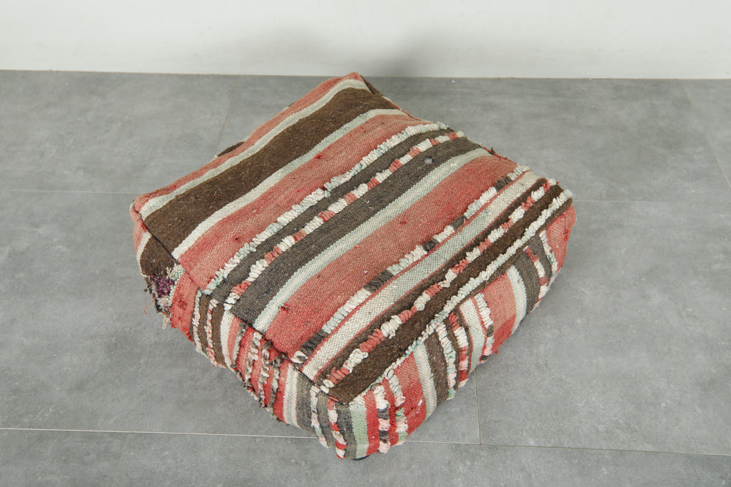 Striped Moroccan kilim pouf – Handwoven wool