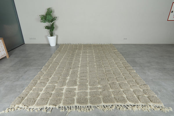 Moroccan handwoven wool rug - White & grey checkered design - 7.6 ft x 11 ft