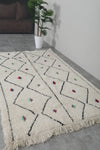 Handmade Moroccan Azilal Rug 4.8 x 8 Ft Cream with Colorful Diamond Pattern