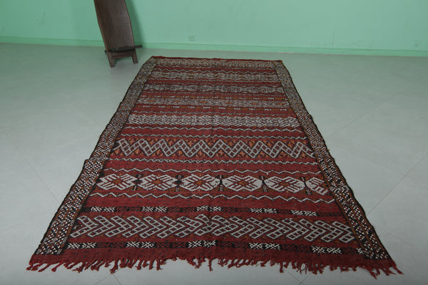 Large Moroccan berber rug 5.6 x 10.3 FT – Red & white geometric patterns