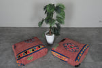 Colorful Boho Floor Cushions - Pink Moroccan Pouf Set