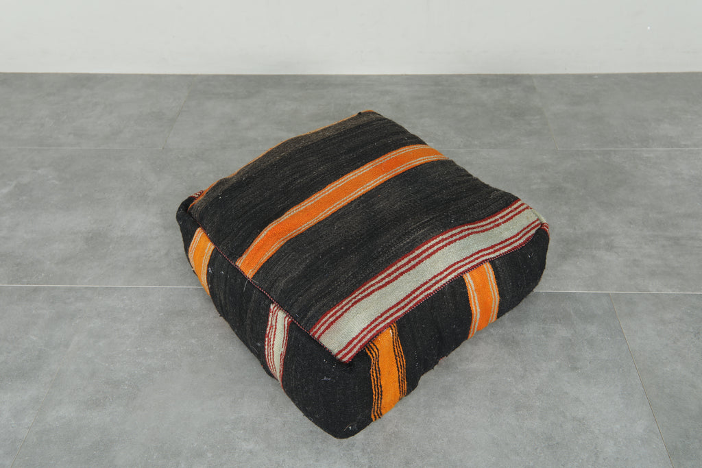 Black & orange Moroccan kilim pouf