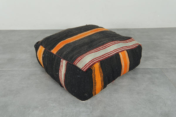 Black & orange Moroccan kilim pouf