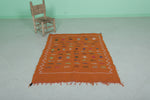 Orange Old Flatwoven Moroccan Berber Rug – 3.5 FT x 4.6 FT | Authentic Vintage Handcrafted Design