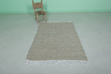 Moroccan Rug – Natural Beige Minimalist Design with Fringe | 3.5 FT x 5.1 FT