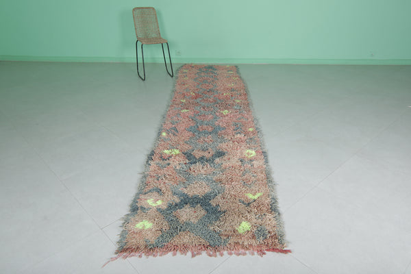 Moroccan shaggy runner rug 2.8 x 11.6 FT | Handmade with vibrant accents