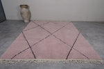 Light Pink Moroccan Rug with Custom Black Patterns – Handmade Elegance