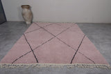 Light Pink Moroccan Rug with Custom Black Patterns – Handmade Elegance