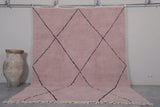 Light Pink Moroccan Rug with Custom Black Patterns – Handmade Elegance