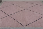 Light Pink Moroccan Rug with Custom Black Patterns – Handmade Elegance