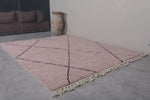 Light Pink Moroccan Rug with Custom Black Patterns – Handmade Elegance