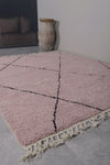 Light Pink Moroccan Rug with Custom Black Patterns – Handmade Elegance