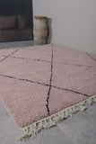 Light Pink Moroccan Rug with Custom Black Patterns – Handmade Elegance