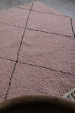 Light Pink Moroccan Rug with Custom Black Patterns – Handmade Elegance