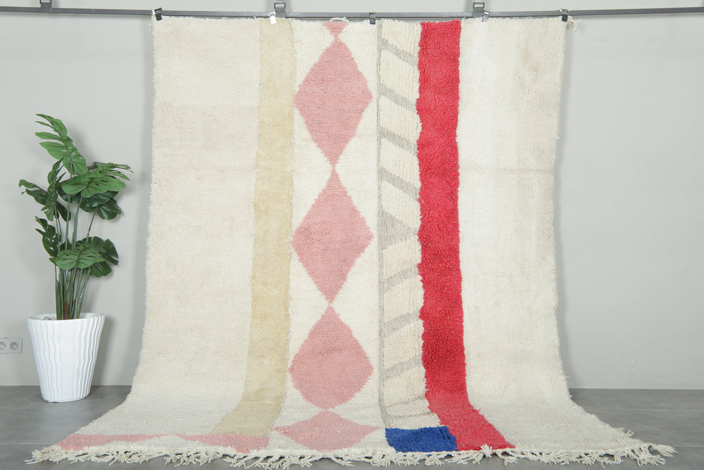 Moroccan Wool Rug 7.3 x 9.6 ft – Handmade Azilal Berber Carpet with Ivory Base