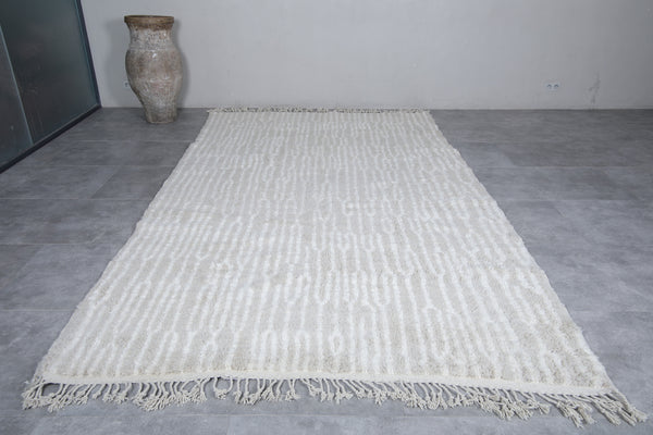 Custom beige Moroccan rug with white stripes