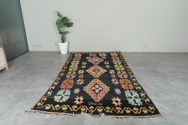 Black Moroccan kilim rug – Vintage wool carpet with colorful geometric motifs - 6.1 feet x11.7 feet